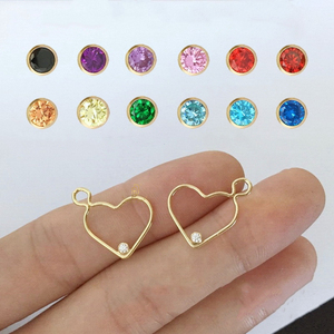 GP 15.5mm Charm cuore sinistro destro con cornice di zirconi ciondolo 14K pieno d'oro per catene di gioielli permanenti fornitore di ciondoli cuore - Product Image 3