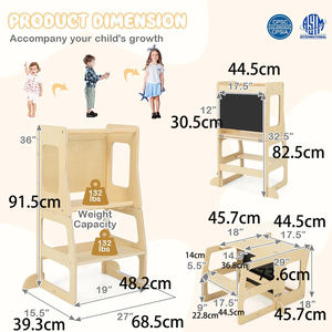 Torre de Aprendizaje de Cocina 3 en 1 Montessori, Taburete de Cocina para Niños <span class=keywords><strong>con</strong></span> Pizarra para Encimera de Baño - Product Image 6