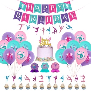 Décorations de fête sur le thème de la gymnastique Nicro : Topper de gâteau Princesse, Bannière, Décoration murale Joyeux Anniversaire pour Bébé Fille - Product Image 1