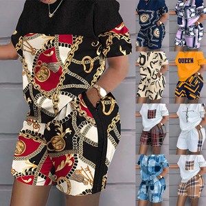 2024 Thư In Crop Top T Áo Sơ Mi Và Quần Short Phù Hợp Với Phụ Nữ Ngắn Thiết Lập Giản Dị Ngắn Trang Phục Mùa Hè Của Phụ Nữ Hai Mảnh Ngắn Bộ - Product Image 1