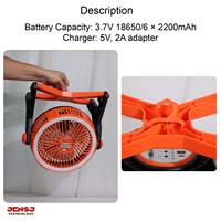 Ventilateur portable multifonction rechargeable de 10 pouces, alimenté par batterie, avec charge USB, pour le camping, le bureau, l'extérieur et la lumière LED d'urgence