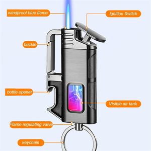 Portable <b>Windproof</b> <b>Lighter</b> Multifunctional Keychain Bottle Opener <b>Lighters</b> LED Visible Fuel Tank Cigarette <b>Lighter</b> for Men Gifts - Product Image 3