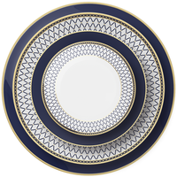 Ensemble d'assiettes à dîner en céramique bleu or de luxe, motif géométrique en treillis, assiettes de présentation en porcelaine pour la décoration de table de mariage