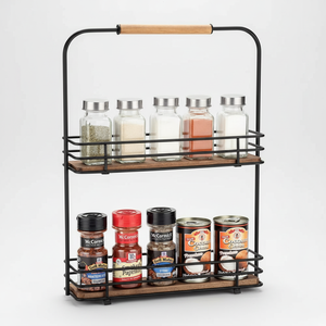 Porte-épices en bois et en fer forgé à deux niveaux décoratifs antiques support de café de Acme Export India - Product Image 1
