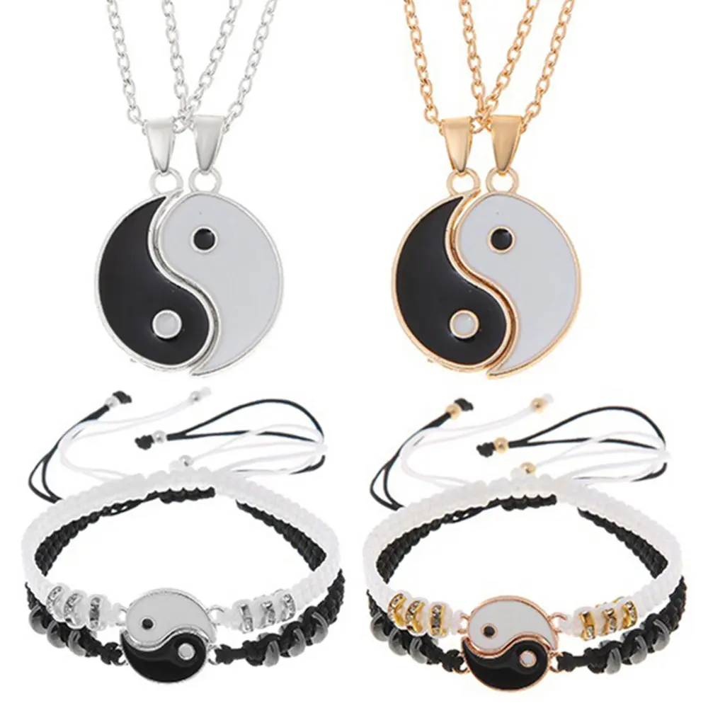 Valentine's Day Jewelry Tai Chi Necklaces Bracelet Yin Yang Pendant Puzzle Piece For Couple Friends Choker Yin Yang Necklace