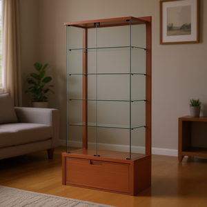 Vitrine moderne 104x46x218 cm en bois de cerisier avec porte vitrée et unité de rangement en bas - Product Image 3