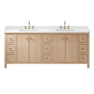 Ensemble de vanité de salle de bains moderne de 36 pouces comptoir en pierre artificielle de 18mm armoire sur pied en chêne naturel lavabo en céramique hôtel - Product Image 4