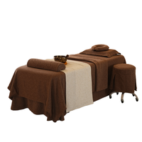 Housse de table de massage SPA complète en tissu doux et agréable pour la peau, marron, 4 pièces/ensemble, avec taie d'oreiller et housse de tabouret