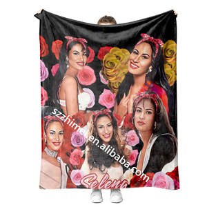 Manta Personalizada con Diseño de Retrato de Selena <span class=keywords><strong>Quintanilla</strong></span> y Patrón Floral, Manta de Felpa Suave, Toalla de Lana Personalizada - Product Image 3