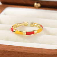 JS19 Verguld Kleurrijk Emaille Bamboe Ring met Verbindende Kleuren, Stapelbaar, Dames Mode Ring