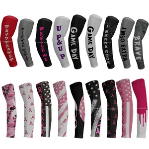 Manchons de cyclisme personnalisés imprimés avec des motifs de ruban rose et de drapeaux pour une protection UV, manchons de compression unisexes pour adultes - Product Image 1