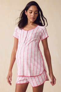 Set Premaman 2 Pezzi con Scollo a V e Bottoni, Pantaloncini a Righe, Pigiama Premaman per Donne <span class=keywords><strong>in</strong></span> <span class=keywords><strong>Gravidanza</strong></span> - Product Image 2