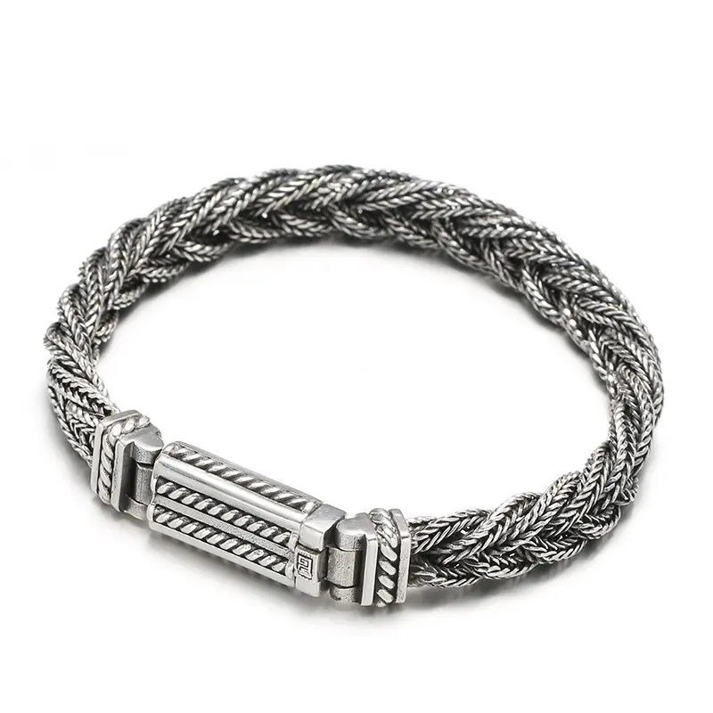 9MM Mens Luxury Pure Silver Bracelets Solid 925 Braided Rope Hand Chain Jewelry For Boys