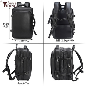 Tiding Genuine Leather <b>Backpack</b> 15.6 Inch Laptop Business Travel Multi Functional Men's Bag 20-35L Solid Color - Product Image 3