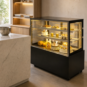 Vitrina Refrigerada Comercial para Pastelería, Exhibidor de Pasteles con Vidrio Curvo, <span class=keywords><strong>2</strong></span> Puertas, 3 Estantes, Congelador Bajo Mostrador - Product Image 4