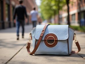 Borsa a Tracolla da Donna in Microfibra Blu Chiaro, Chiusura con Fibbia, Stile per Tutte le Stagioni - Product Image 2