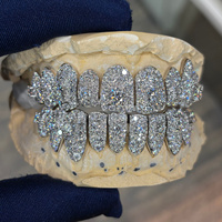 Grillz personnalisés entièrement micro-pavés, coupe brillante, en argent S925, Moissanite D VVS, style Hip Hop, pour dents supérieures/inférieures, de tiers