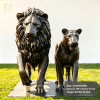 Statue de lion en bronze grandeur nature, sculpture de lion en fibre de verre pour la décoration d'entrée de jardin ou de villa