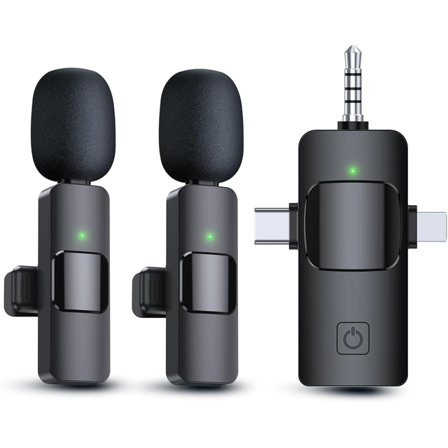 Mini Wireless Clip-on Lavalier Microphones for IPhone/Android Clear Sound for Recording Live Streaming Vlogging