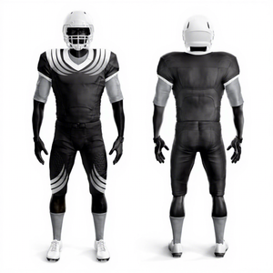 Uniforme de football américain personnalisé pour hommes, manches courtes, col en V, 100% polyester, jersey et pantalon ajustés respirants - Product Image 1
