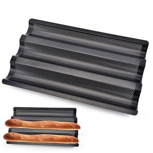 Custom Wholesales Bakery Tool Bpa Free Pastry Bakeware Non Stick Black <b>Pan</b> Carbon Steel Baguette Baking Tray - Product Image 1