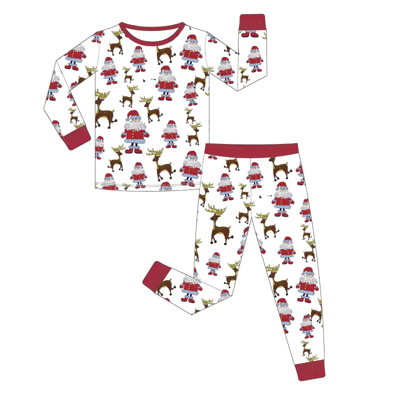 Oem Odm Custom Kerst Pijama Bamboe Viscose Xmas Kerstpyjama Bijpassende Familie Kerst Pyjama