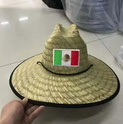 लाईफगार्ड भूसे टोपी थोक फैशन गर्मियों Sombreros डे Paja मेक्सिको का ध्वज सूरज व्यापक कगार पुरुषों के समुद्र तट खोखले पुआल रेशम बोनट