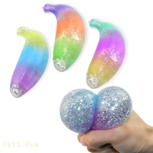 Glitter gel banana squishy toy TPR banana stretchy stress reliever fruit anti colorful banana toy