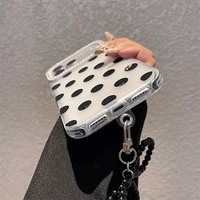 Étui de téléphone de luxe avec chaîne de perles pour iPhone 17 16 15 14 13 12 Pro Max, motif à pois scintillant