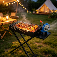Barbecue d'extérieur épaissi pliable avec grille de cuisson de viande, support en X extensible pour cour et maison, portable en métal résistant aux flammes