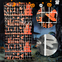 Guirlande de rideaux à franges carrées en aluminium pour Halloween, orange, thème maison hantée, fantômes, manoir effrayant, pour fenêtre et porche, exportable, pliable et réutilisable