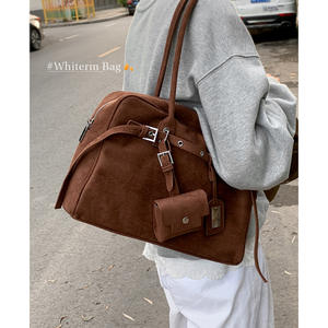 Bolso de Mano Retro de Gamuza para Mujer, Estilo 2025, Simple, Gran Capacidad, Bolso de Hombro/Axila, Forro de Cuero Genuino, Cadena para Otoño - Product Image 4