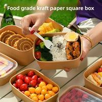 Boîte à lunch rectangulaire personnalisée en papier kraft, jetable, recyclable, micro-ondable et réfrigérable pour la restauration rapide à emporter