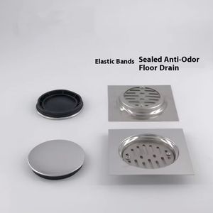 モダンデザインステンレス鋼201平方床排水ゴムリング15x 15cm研磨表面用ホテル浴室脱臭 - Product Image 3