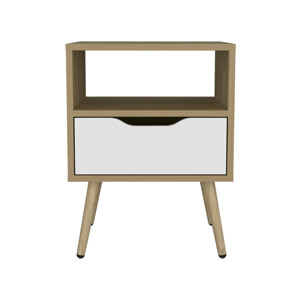 Wenden 21 Inch High Nightstand One Drawer One <b>Open</b> Shelf Natural Oak White - Product Image 3