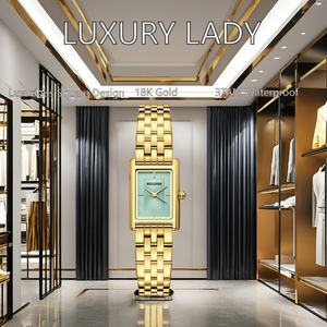 Montre de luxe personnalisée pour femme, cadran carré, style tendance, bracelet en acier et cuir, mouvement à quartz, populaire auprès des fournisseurs de montres. - Product Image 2