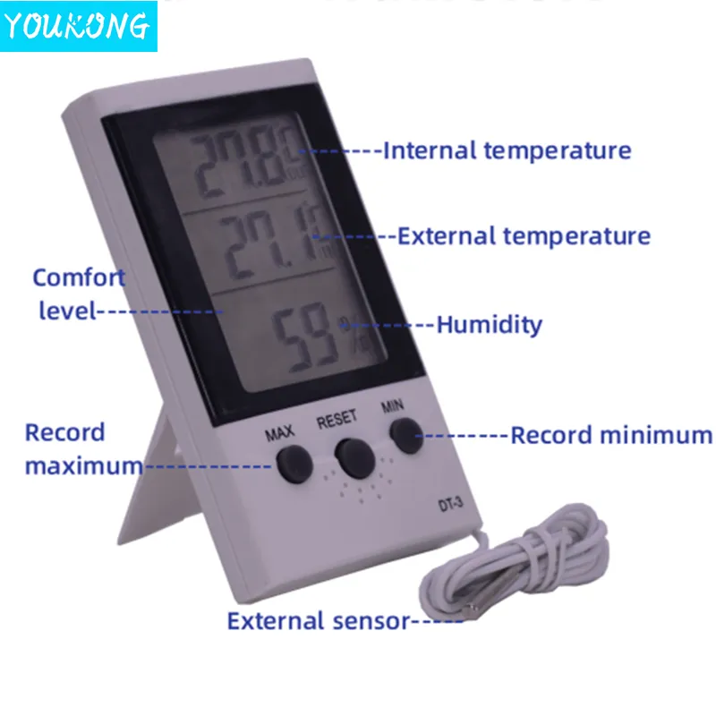 Indoor and Outdoor Digital Thermometer Hygrometer Theory and Industrial Usage DT-3 desk temperature and humidity meter