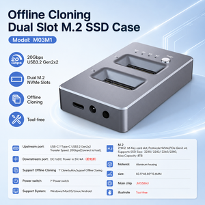 Station d'accueil double baie pour SSD NVMe PCIe Gen3x4 M.2, clonage hors ligne, 20 Gbit/s USB3.2 Gen2x2, en aluminium, compatible 2230/42/60/80, jusqu'à 8 To, clé M, ODM - Product Image 2