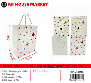 Borsa Regalo Mi House Market con Stelle in Lamina d'Oro 44x31x12cm Confezione Regalo Metallizzata - Product Image 1