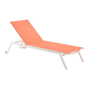 LIFE ART Modern Steel Textilenes Fabric Outdoor Chaise Lounge Reclining Pool Lounge Chair Sunbed With Wheel