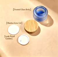 Nouveau produit, beurre corporel naturel, contenant cosmétique, pot en verre bleu, 30 ml, 50 ml, 100 ml, couvercle en bambou givré, pots en verre personnalisés
