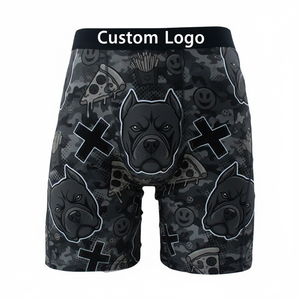 Calzoncillos <span class=keywords><strong>Boxer</strong></span> Personalizados de Estilo Urbano Hip Hop para Hombre, Estampado de Pizza y Papas Fritas de Pitbull Negro, Transpirables - Product Image 1