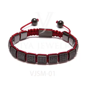 Viya Jewelry – Bracelet en macramé pour homme, perles carrées noires pavées de zircon métallique, nouvelle collection