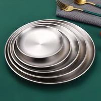 Plateau de service rond empilable en acier inoxydable 304 épaissi, finition or/argent brossé, pour barbecue coréen, écologique, pour camping, restaurant, maison