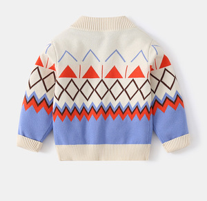 Pull cardigan personnalisé pour bébé garçon, automne-hiver, vêtements en coton, motif géométrique, jacquard, tricoté à la machine, sweat-shirt - Product Image 3