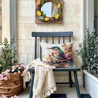 4 housses de coussin à motif d'oiseaux aquarelle, conçues avec des fleurs de printemps et des oiseaux, adaptées à la décoration de la maison, de la terrasse extérieure et du jardin