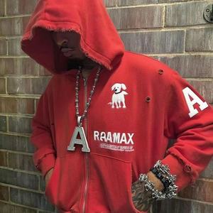 Sweat à capuche surdimensionné pour homme en molleton bouclette épais, personnalisé en usine, avec logo brodé appliqué effet vieilli, fermeture éclair, délavage acide, pour l'hiver - Product Image 1