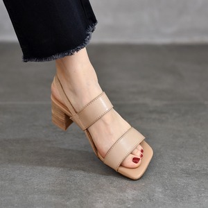 Sandalias para mujer, tacones gruesos de verano, de cuero genuino, con punta abierta, tacones altos, elegantes, con hebillas ajustables, zapatos cómodos para mujer - Product Image 2