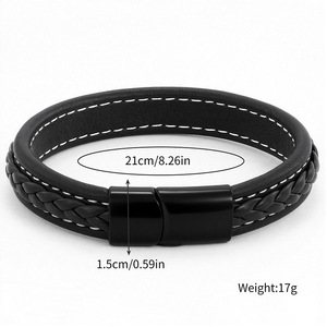 Men's Woven <b>Leather</b> <b>Bracelet</b> Magnetic Clasp Black Multi Layer Gift Jewelry - Product Image 2
