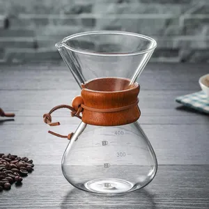 Cafeteira clássica borosilicate, máquina de café com gola de madeira e filtro metálico de vidro